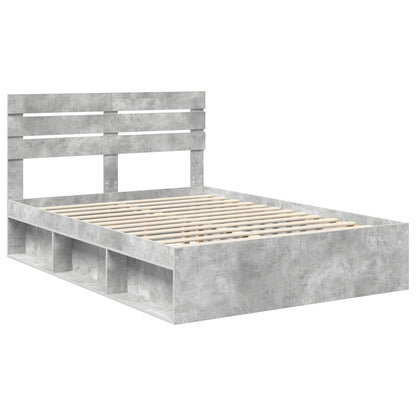 Bedframe met hoofdeinde Beton 140 x 200 cm Massief grenenhout