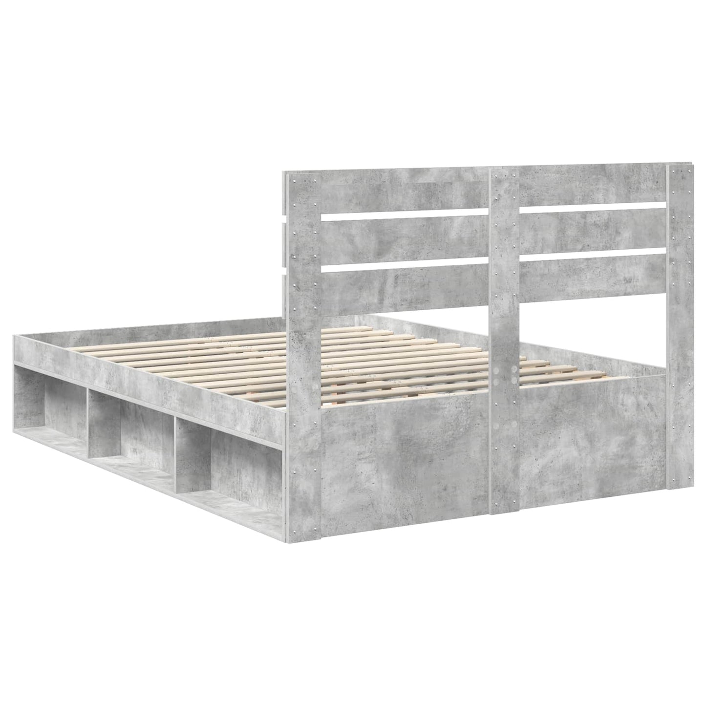 Bedframe met hoofdeinde Beton 140 x 200 cm Massief grenenhout