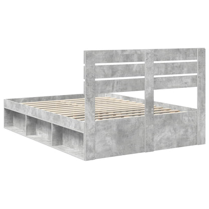 Bedframe met hoofdeinde Beton 140 x 190 cm Massief grenenhout