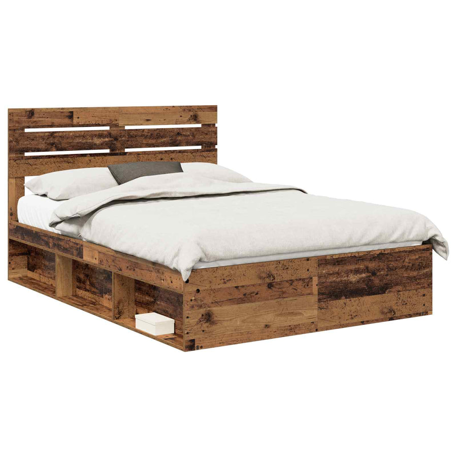 Bedframe met hoofdeinde Oudhout 140 x 190 cm Massief grenenhout