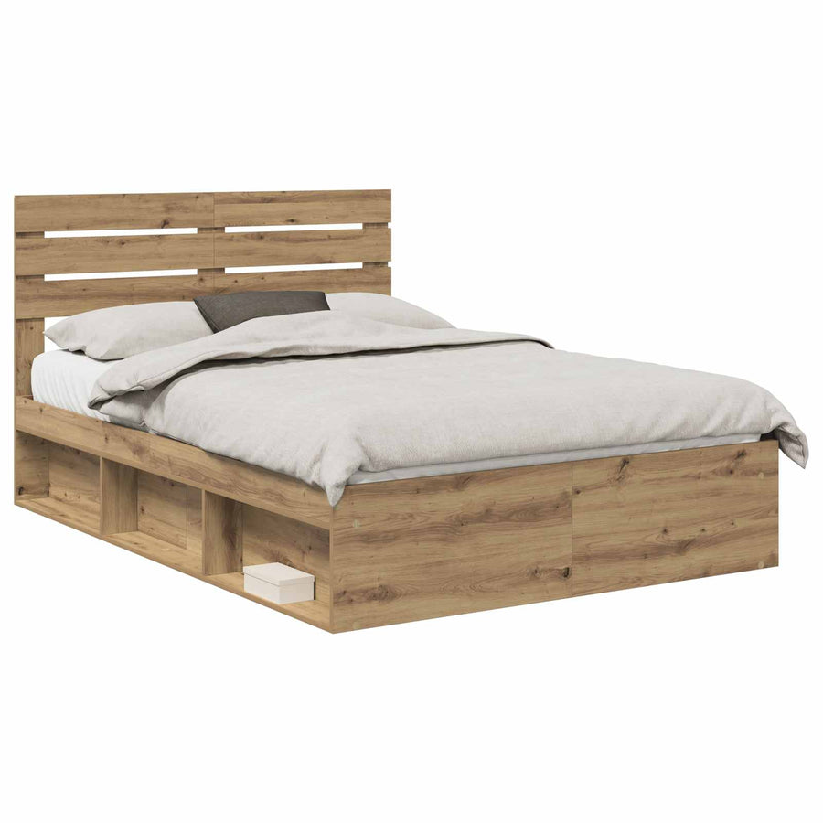 Bedframe Ambachtelijk eiken 140 x 190 cm Massief grenenhout