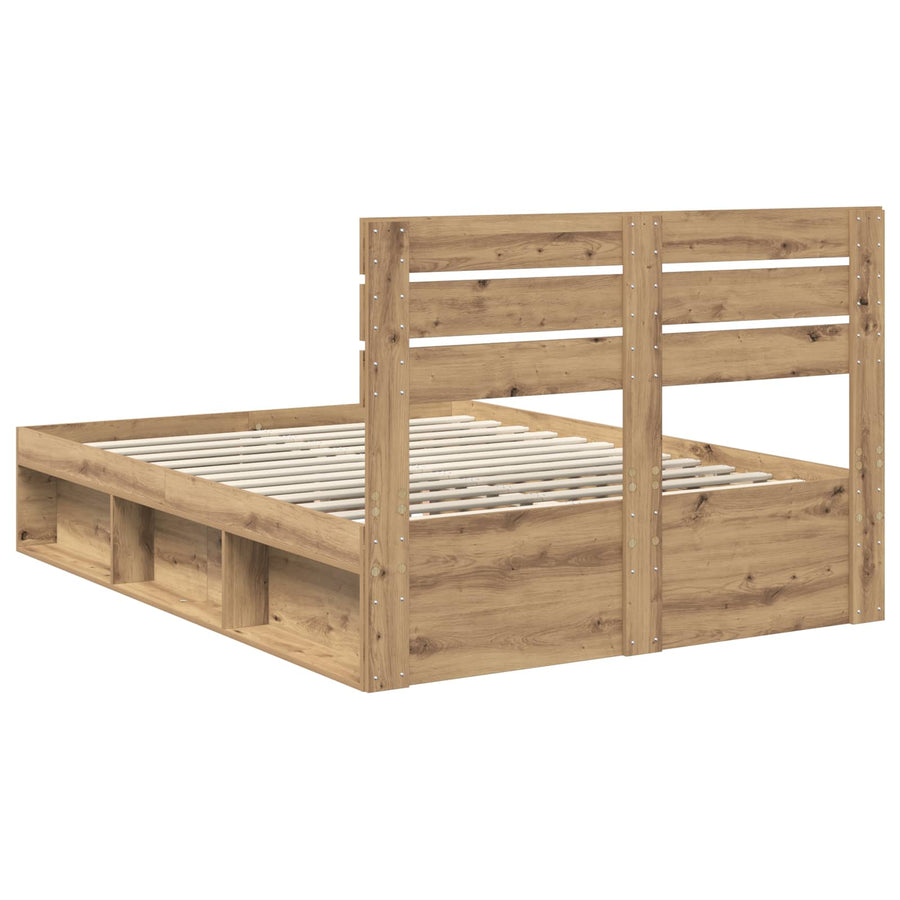 Bedframe Ambachtelijk eiken 140 x 190 cm Massief grenenhout