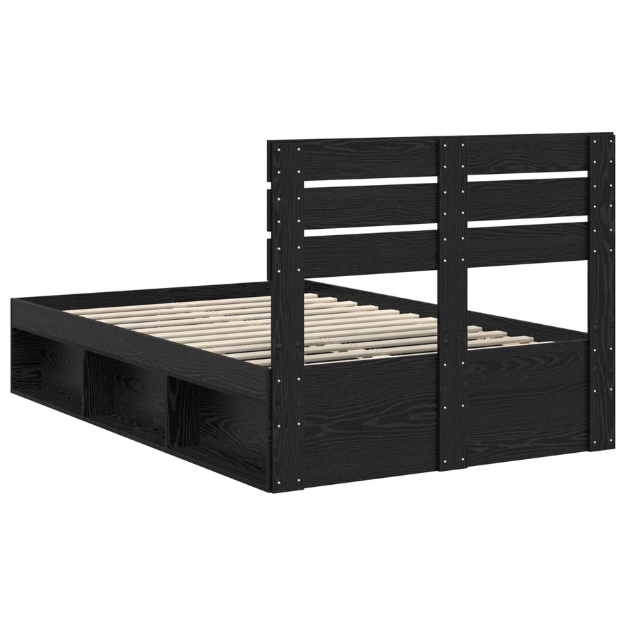 Bedframe met hoofdeinde Zwart 135 x 190 cm Massief grenenhout