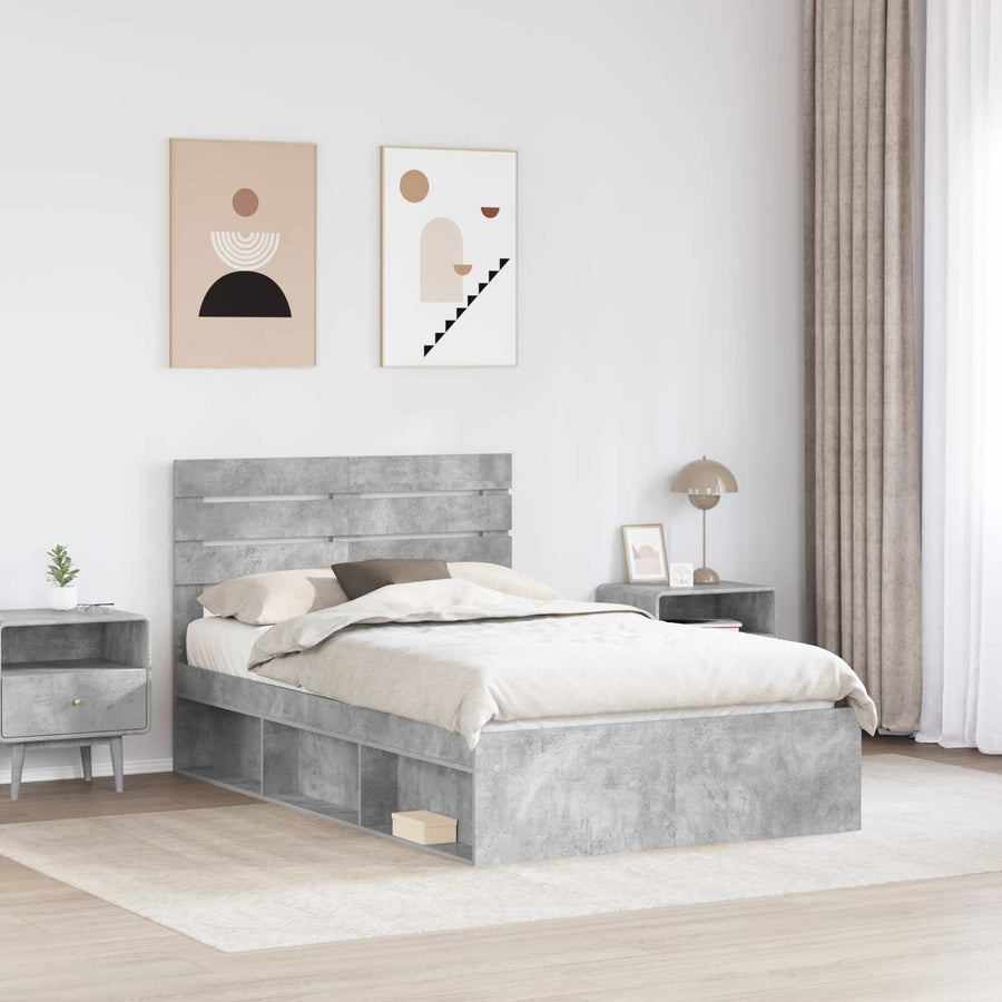 Bedframe Concerte Grijs 135 x 190 cm Massief grenenhout
