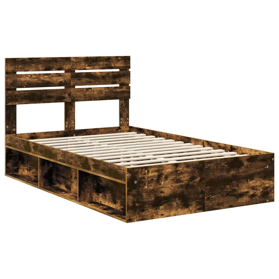 Bedframe Gerookt eiken 135 x 190 cm Massief grenenhout