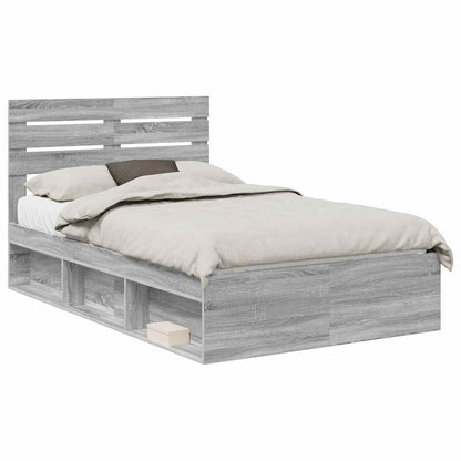 Bedframe Grijs Sonoma 135 x 190 cm Massief grenenhout