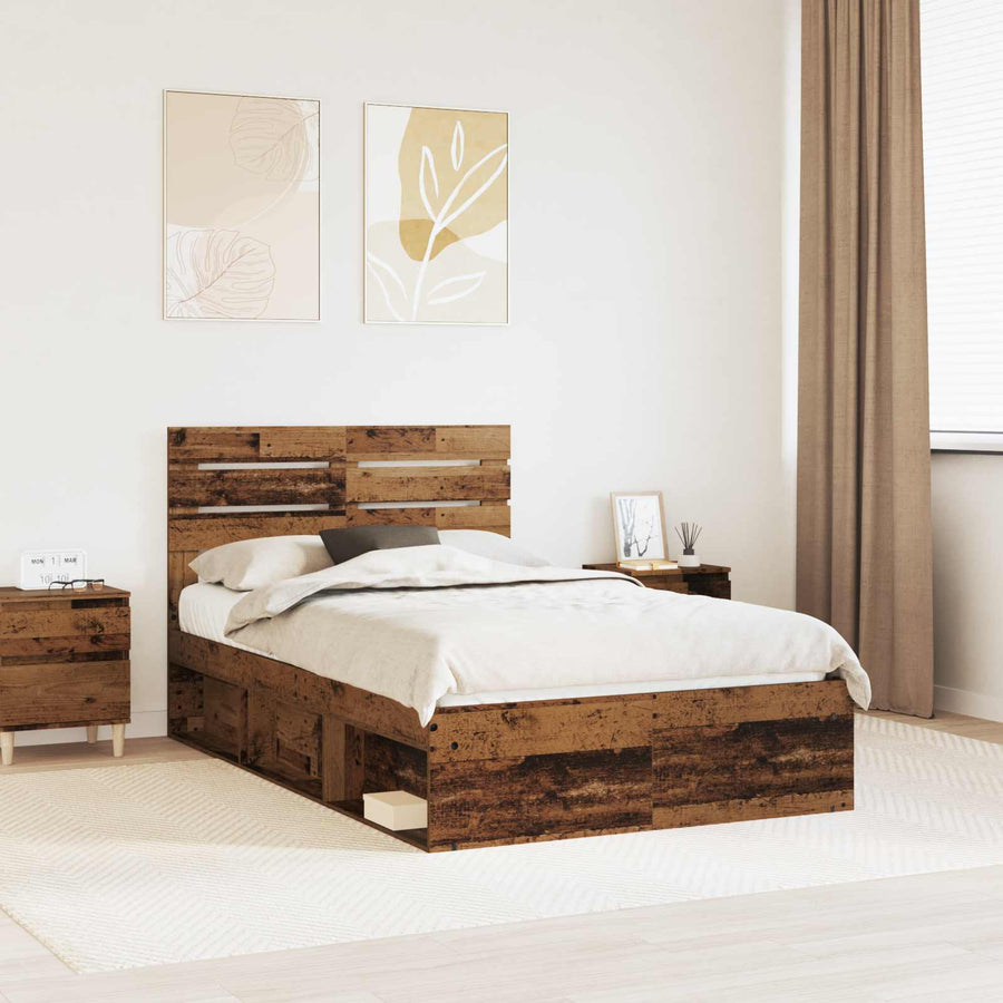Bedframe met hoofdeinde Oudhout 135 x 190 cm Massief grenenhout