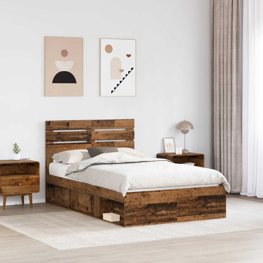 Bedframe met hoofdeinde Oudhout 135 x 190 cm Massief grenenhout