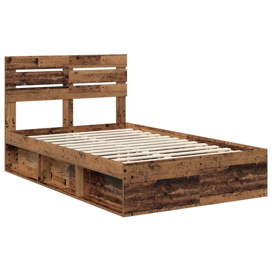 Bedframe met hoofdeinde Oudhout 135 x 190 cm Massief grenenhout