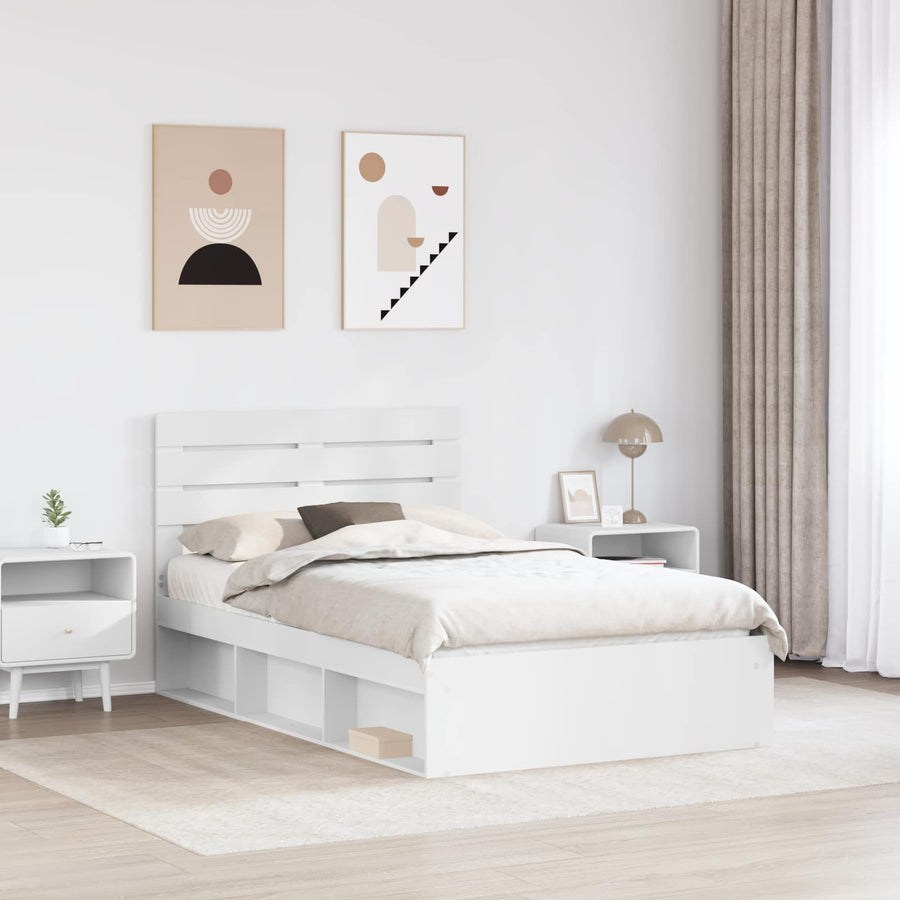 Bedframe met hoofdeinde Wit 120 x 200 cm Massief grenenhout