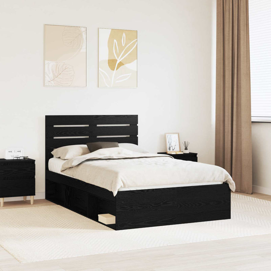 Bedframe met hoofdeinde Zwart 120 x 200 cm Massief grenenhout
