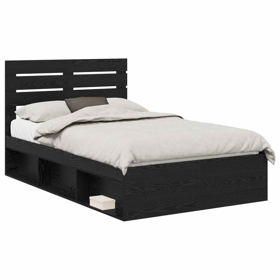 Bedframe met hoofdeinde Zwart 120 x 200 cm Massief grenenhout