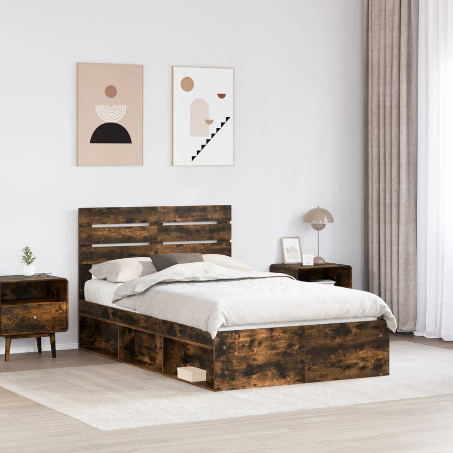 Bedframe Gerookt eiken 120 x 200 cm Massief grenenhout