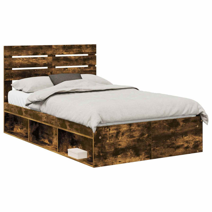 Bedframe Gerookt eiken 120 x 200 cm Massief grenenhout