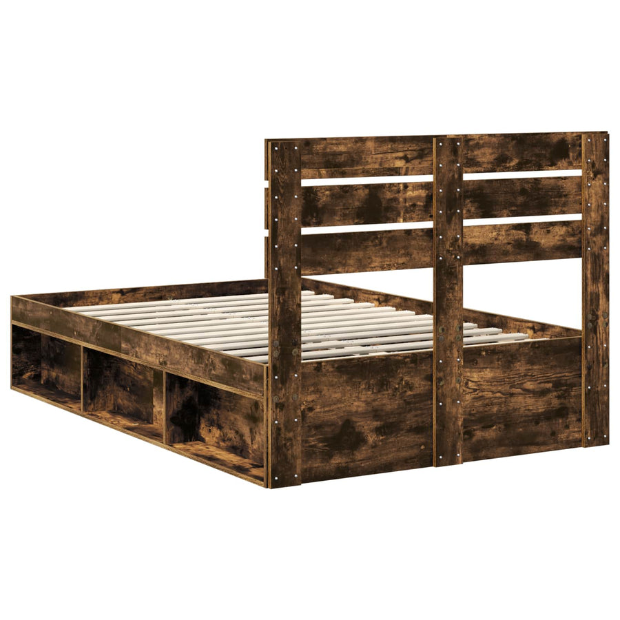 Bedframe Gerookt eiken 120 x 200 cm Massief grenenhout