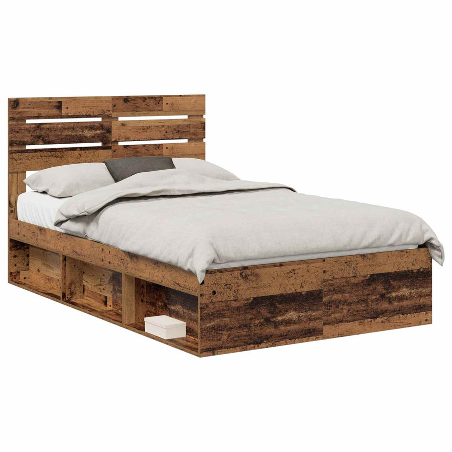 Bedframe met hoofdeinde Oudhout 120 x 200 cm Massief grenenhout