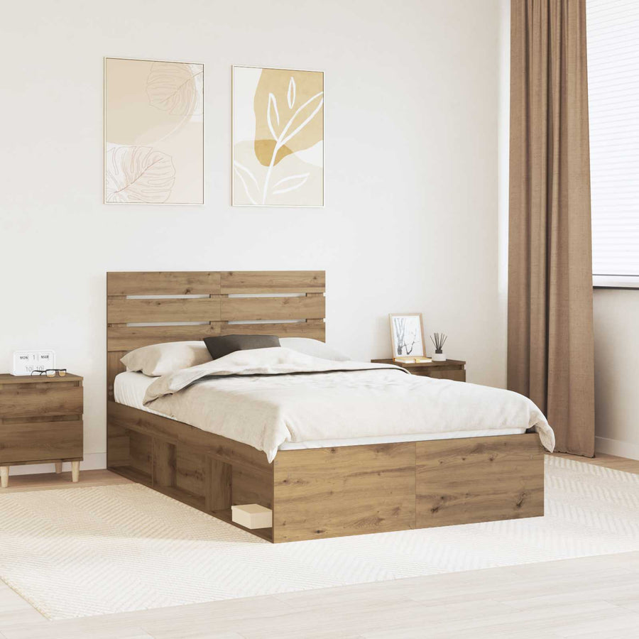 Bedframe Ambachtelijk eiken 120 x 200 cm Massief grenenhout