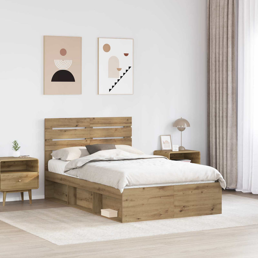 Bedframe Ambachtelijk eiken 120 x 200 cm Massief grenenhout