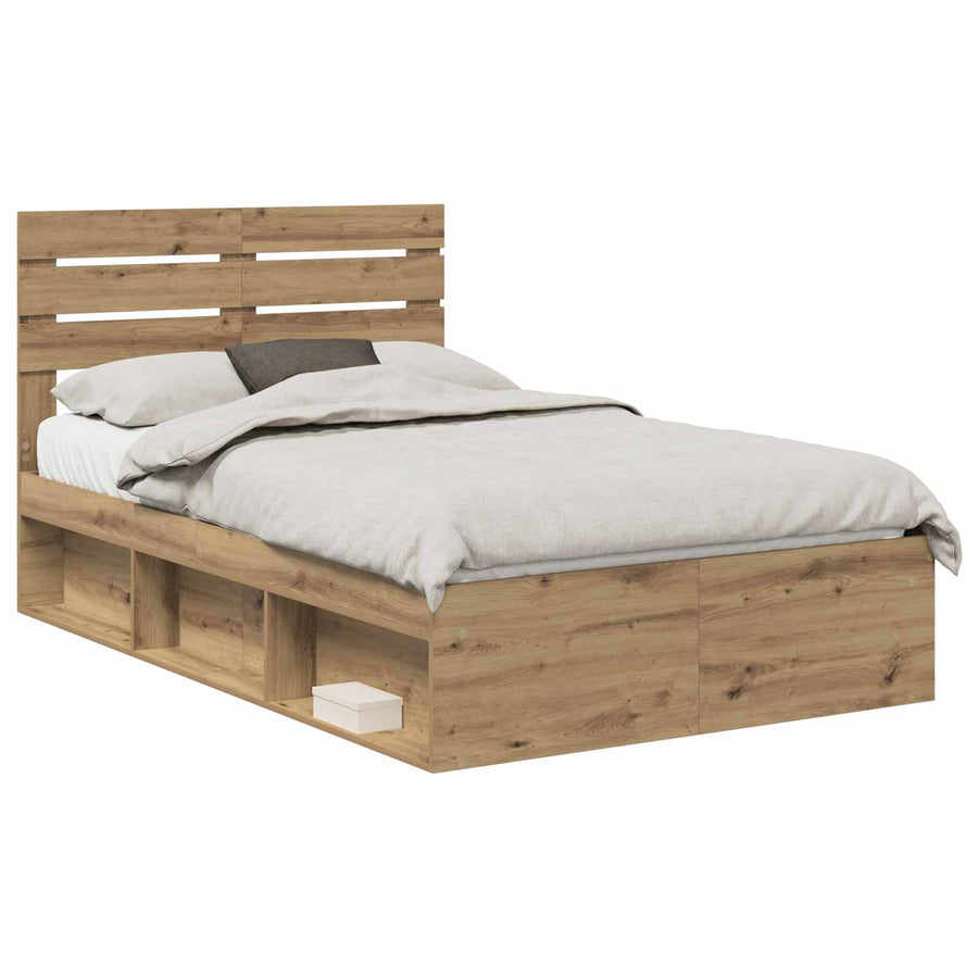 Bedframe Ambachtelijk eiken 120 x 200 cm Massief grenenhout