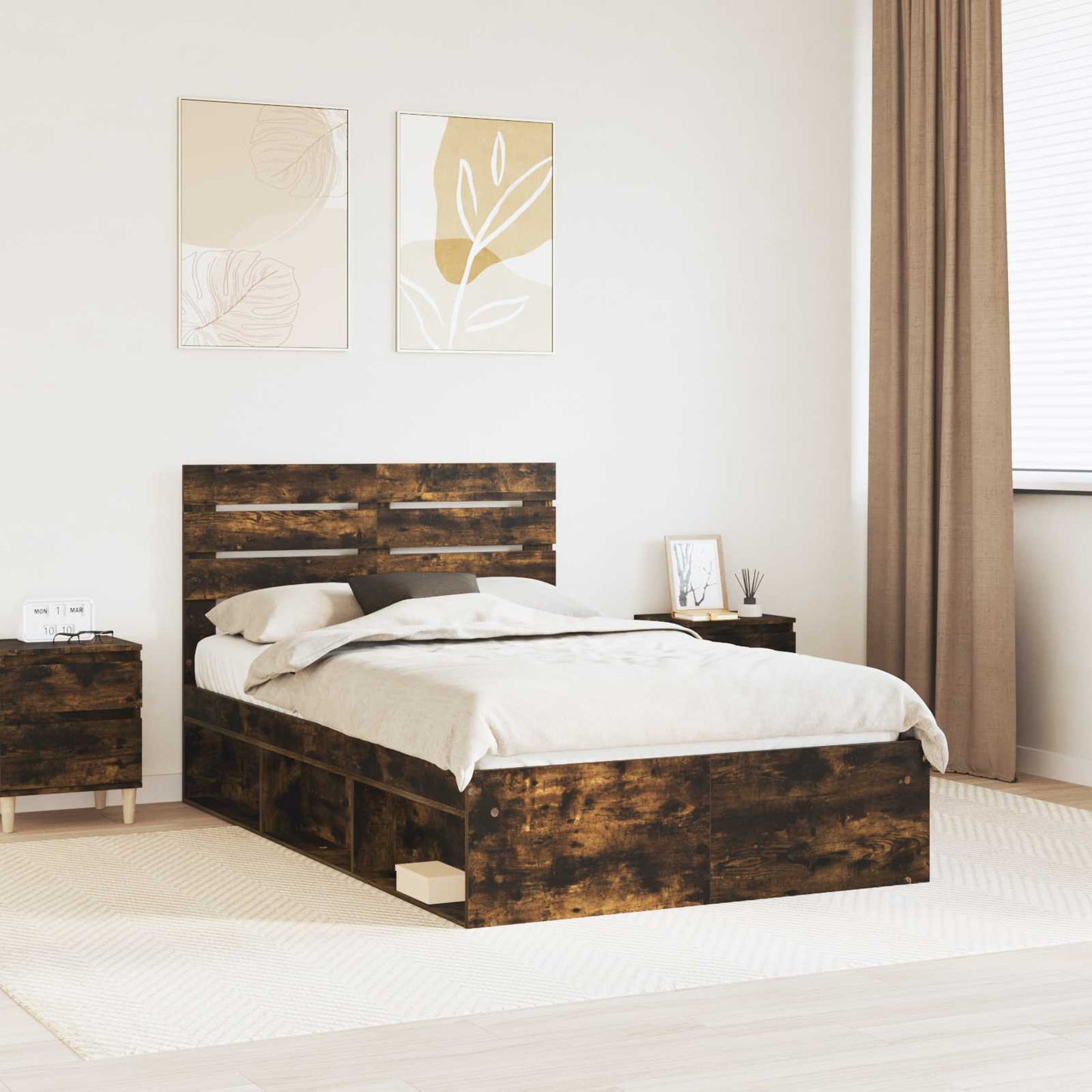 Bedframe Gerookt eiken 120 x 190 cm Massief grenenhout