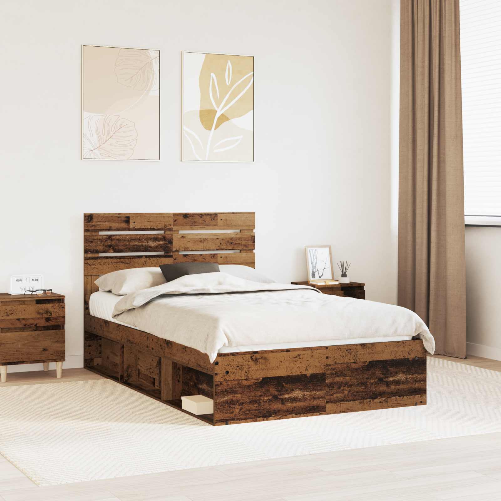 Bedframe met hoofdeinde Oudhout 120 x 190 cm Massief grenenhout