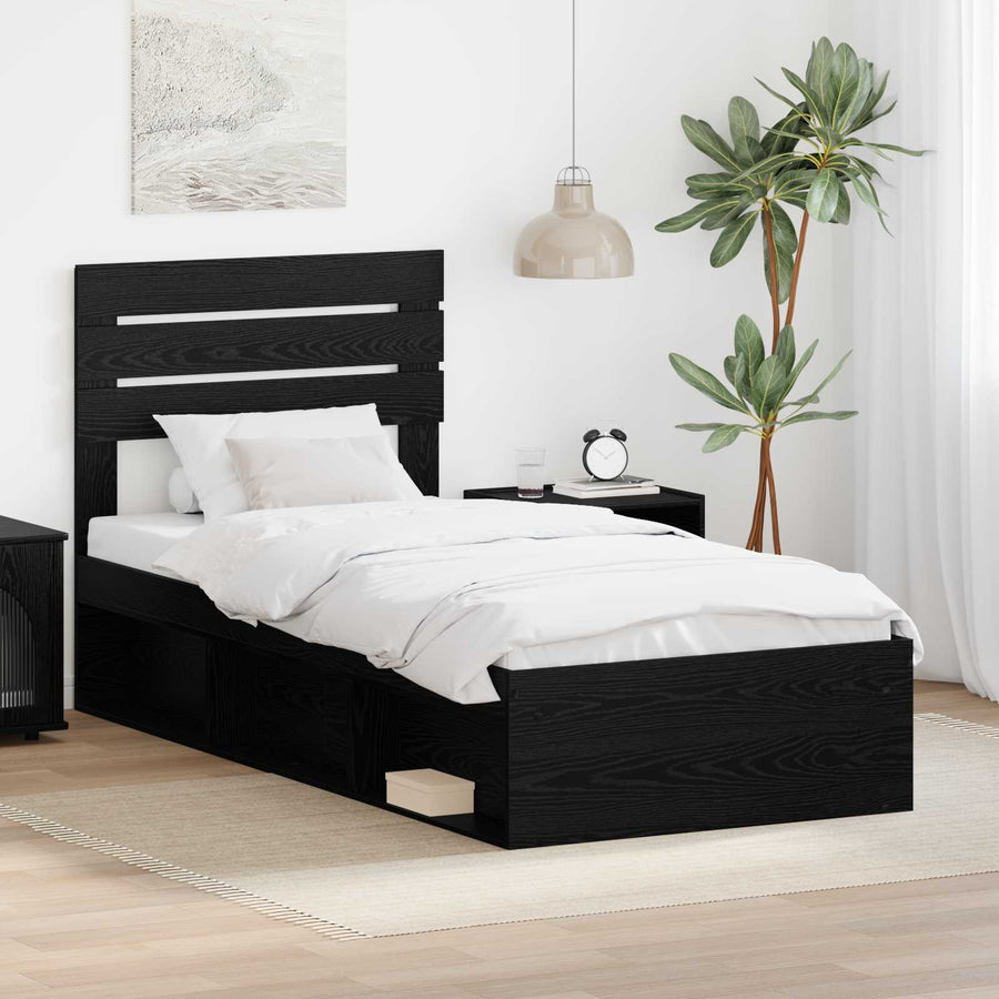 Bedframe met hoofdeinde Zwart 100 x 200 cm Massief grenenhout