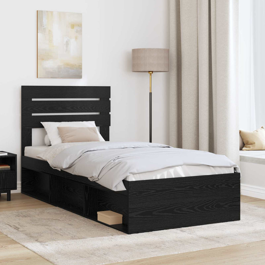Bedframe met hoofdeinde Zwart 100 x 200 cm Massief grenenhout