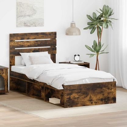Bedframe Gerookt eiken 100 x 200 cm Massief grenenhout