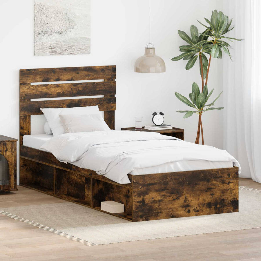 Bedframe Gerookt eiken 100 x 200 cm Massief grenenhout