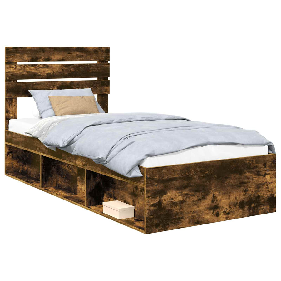 Bedframe Gerookt eiken 100 x 200 cm Massief grenenhout