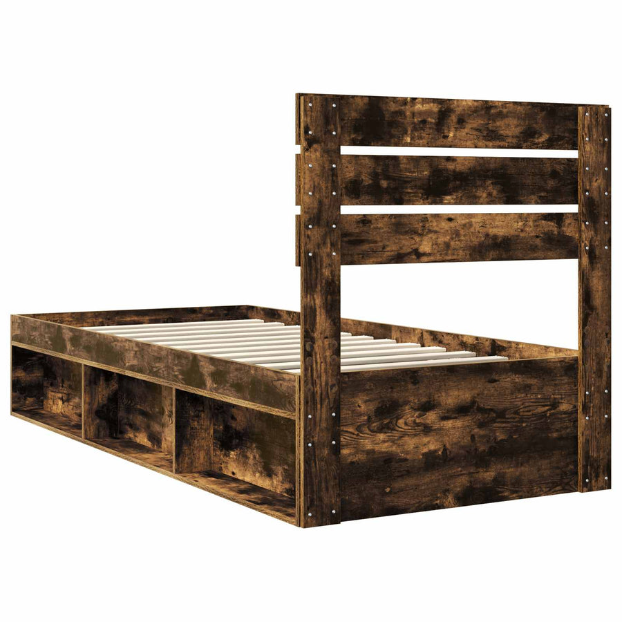 Bedframe Gerookt eiken 100 x 200 cm Massief grenenhout