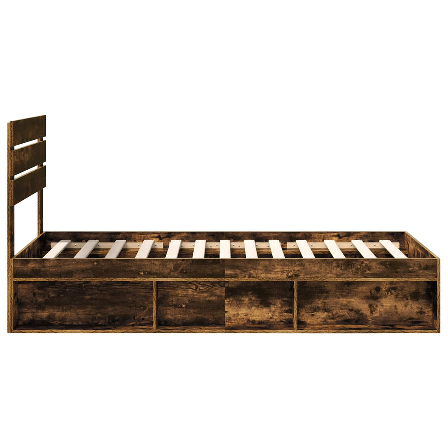 Bedframe Gerookt eiken 100 x 200 cm Massief grenenhout