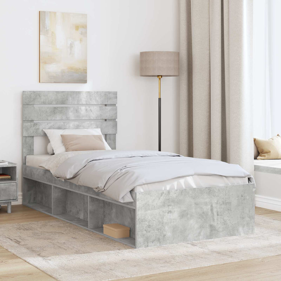 Bedframe met hoofdeinde Beton 90 x 200 cm Massief grenenhout
