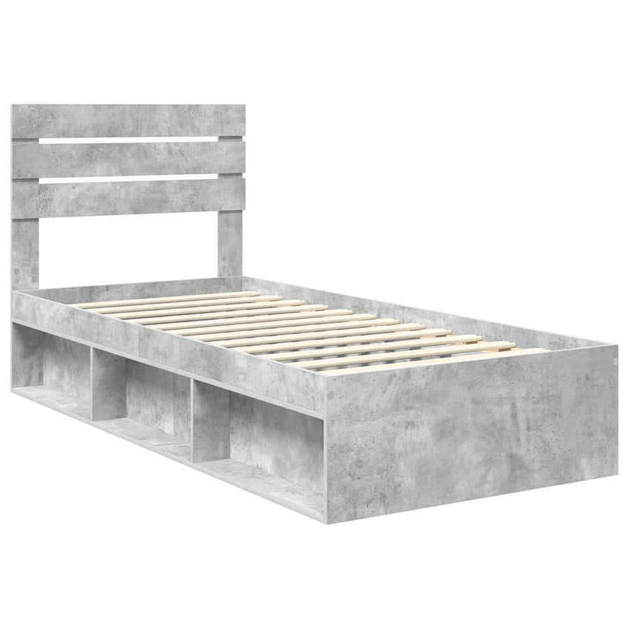 Bedframe met hoofdeinde Beton 90 x 200 cm Massief grenenhout