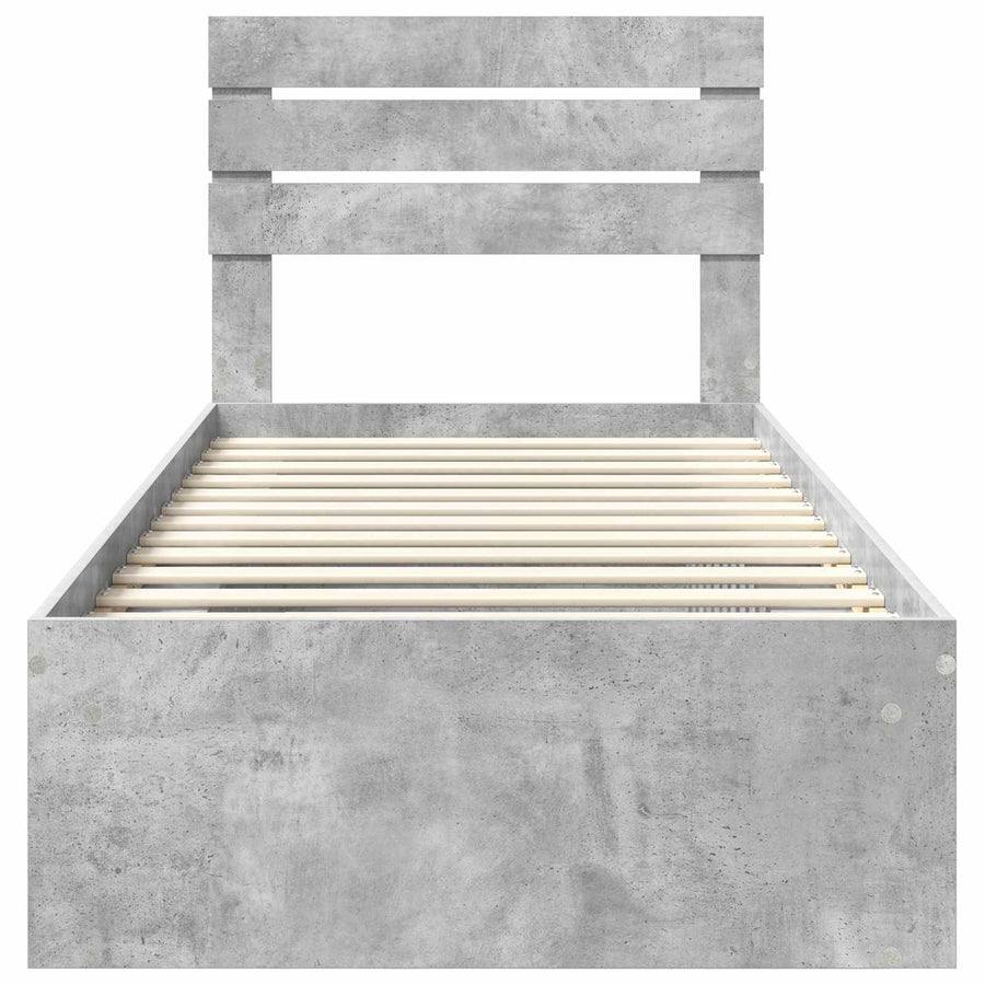 Bedframe met hoofdeinde Beton 90 x 200 cm Massief grenenhout