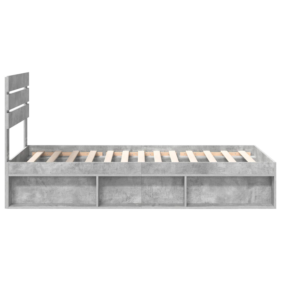 Bedframe met hoofdeinde Beton 90 x 200 cm Massief grenenhout
