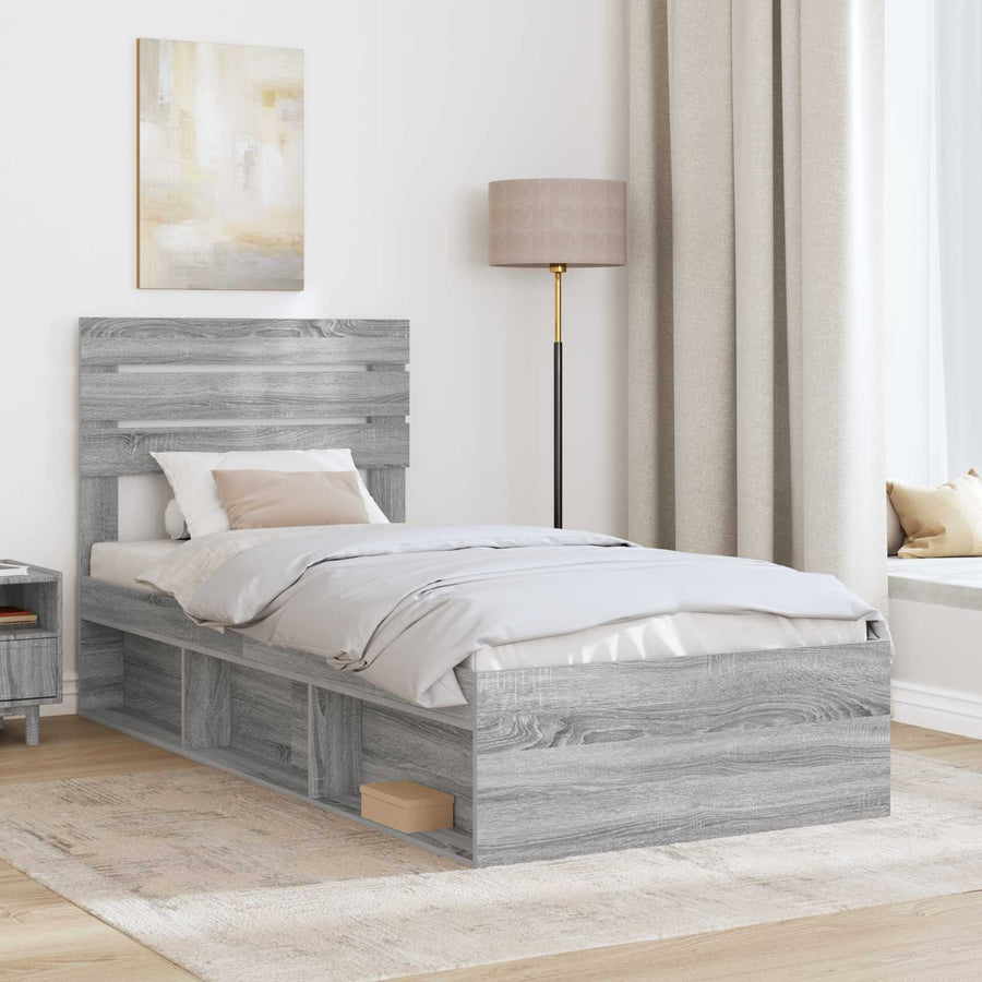 Bedframe Grijs Sonoma 90 x 200 cm Massief grenenhout