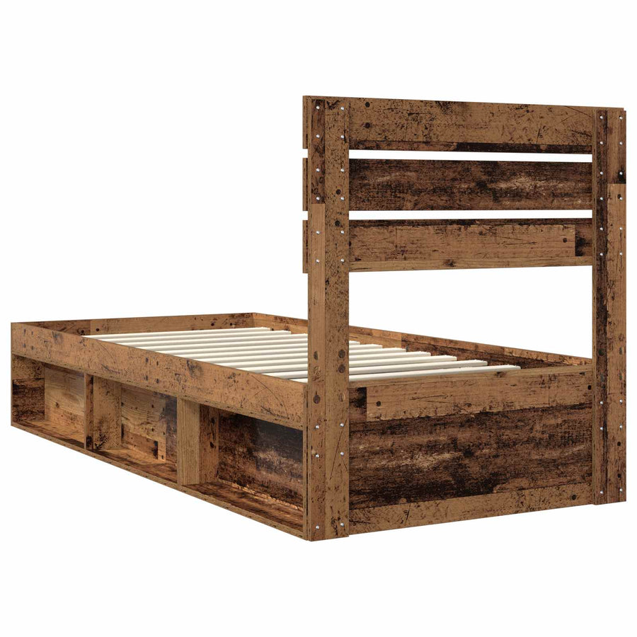 Bedframe met hoofdeinde Oudhout 90 x 200 cm Massief grenenhout