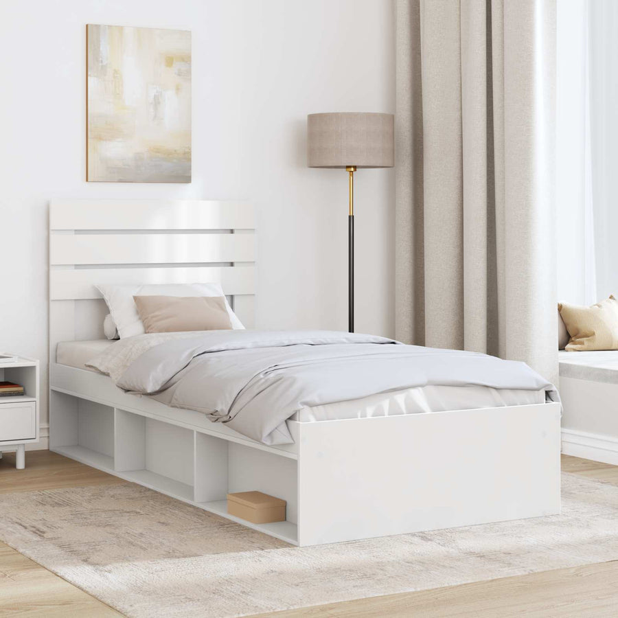 Bedframe met hoofdeinde Wit 90 x 190 cm Massief grenenhout