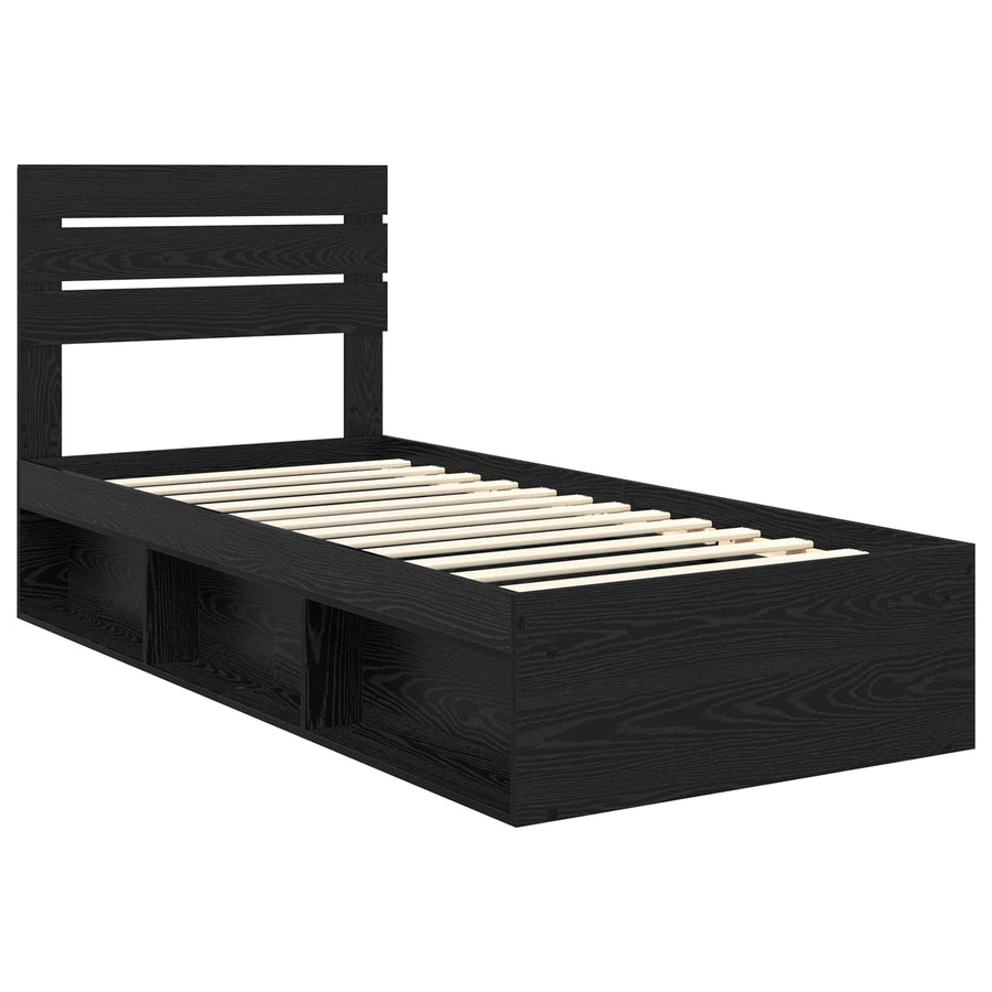 Bedframe met hoofdeinde Zwart 90 x 190 cm Massief grenenhout