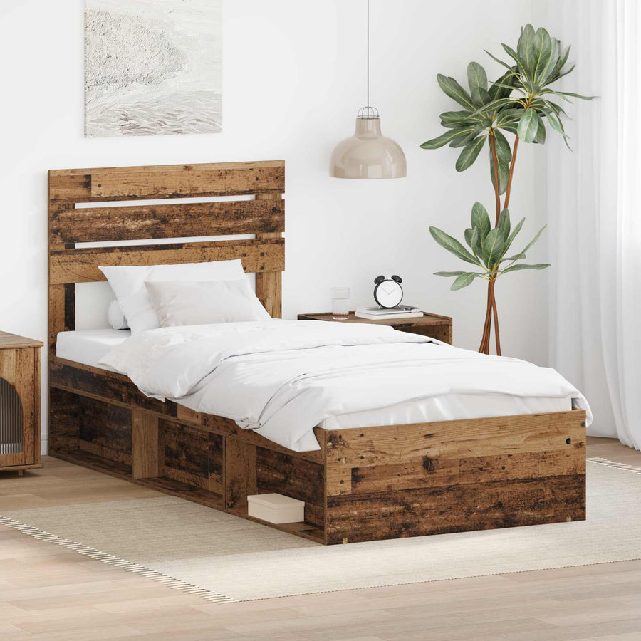 Bedframe met hoofdeinde Oudhout 90 x 190 cm Massief grenenhout