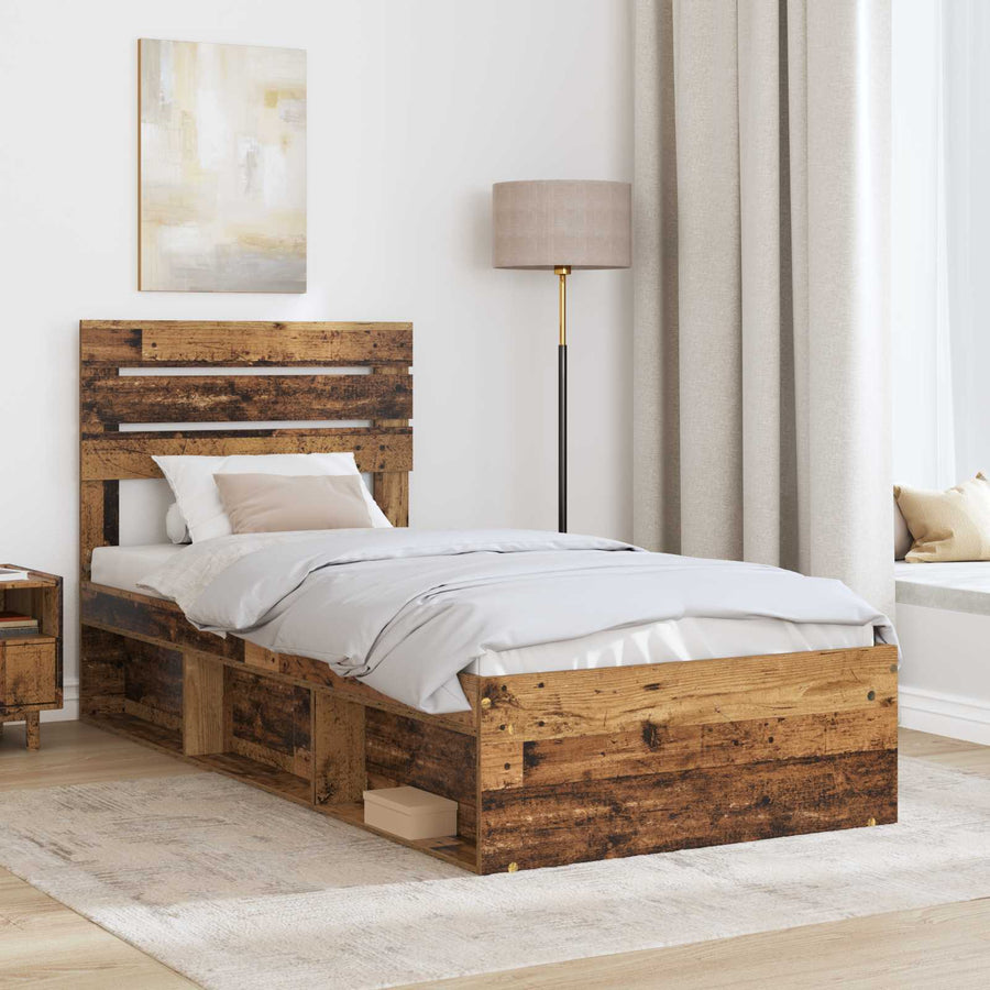 Bedframe met hoofdeinde Oudhout 90 x 190 cm Massief grenenhout