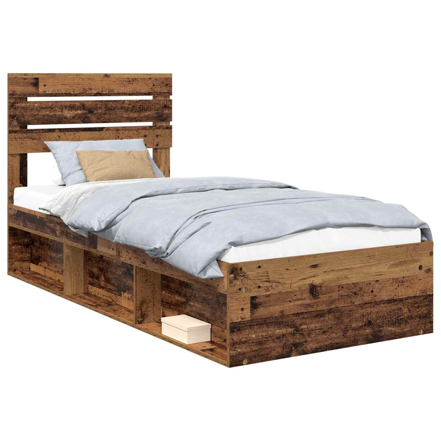 Bedframe met hoofdeinde Oudhout 90 x 190 cm Massief grenenhout
