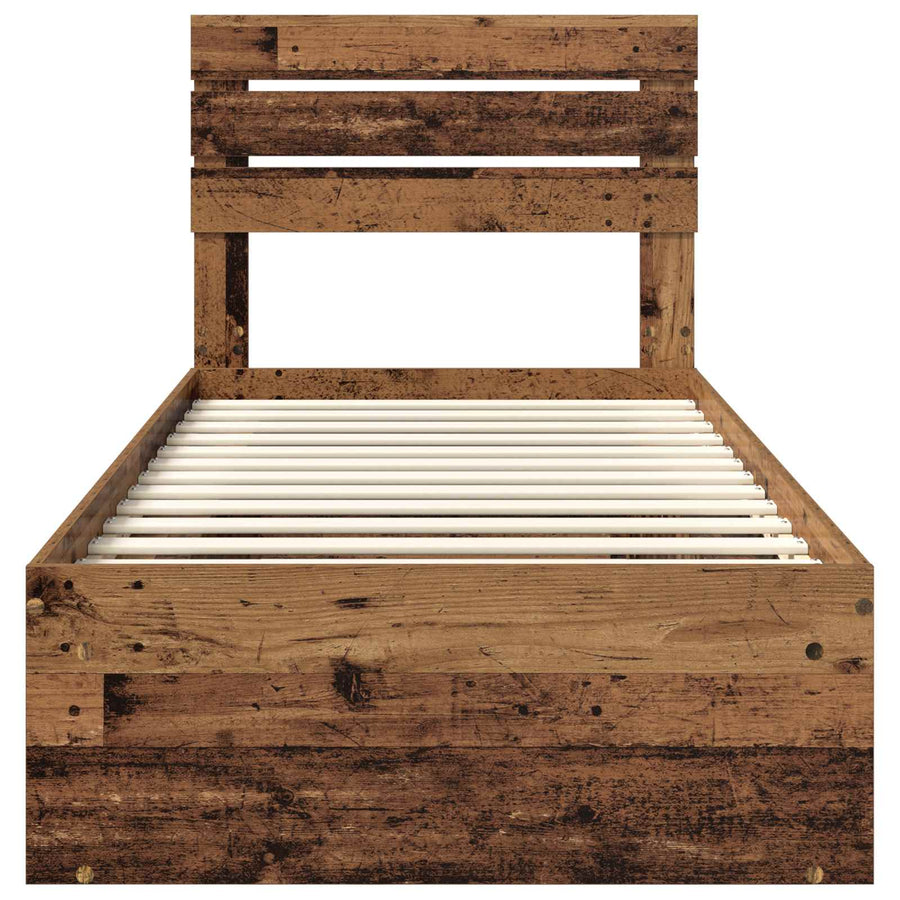 Bedframe met hoofdeinde Oudhout 90 x 190 cm Massief grenenhout