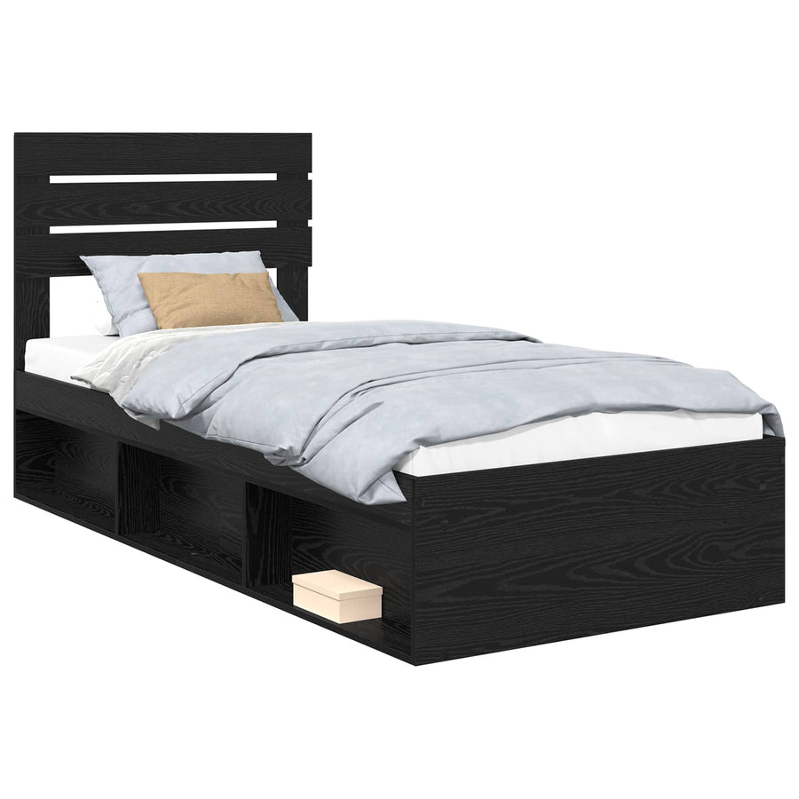 Bedframe met hoofdeinde Zwart 75 x 190 cm Massief grenenhout