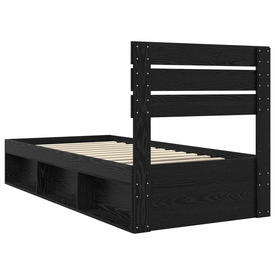 Bedframe met hoofdeinde Zwart 75 x 190 cm Massief grenenhout