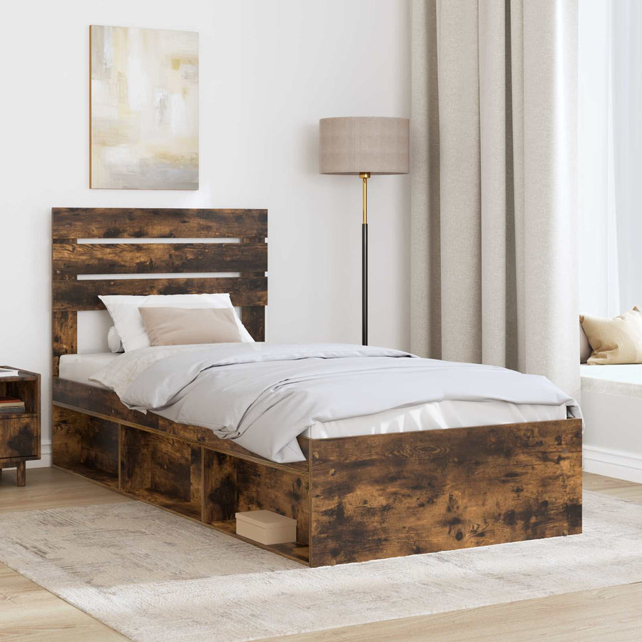 Bedframe Gerookt eiken 75 x 190 cm Massief grenenhout