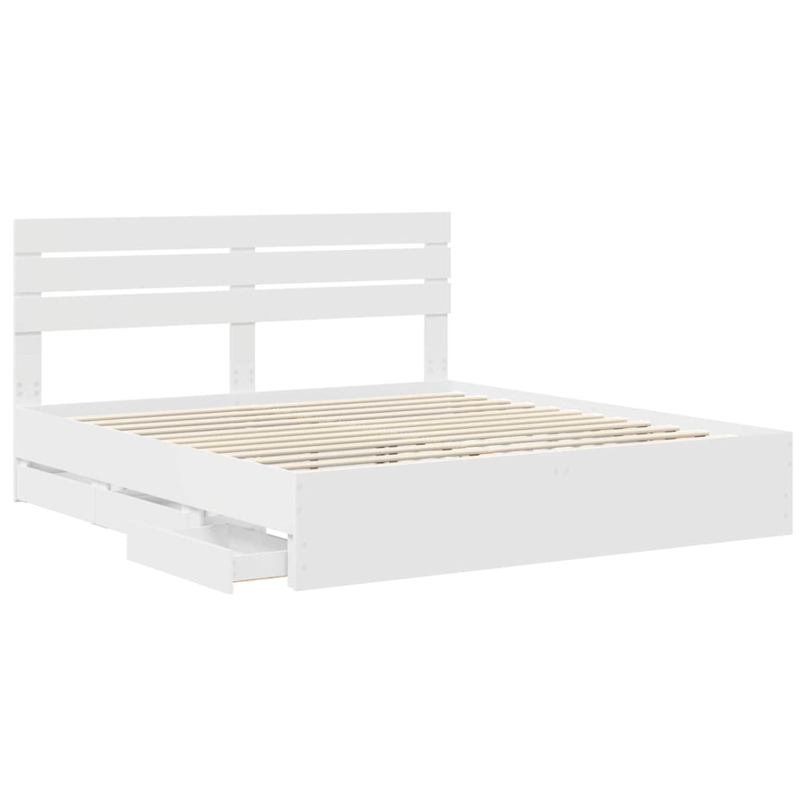 Bedframe met lade met opslag Wit 200 x 200 cm Ingenieurshout