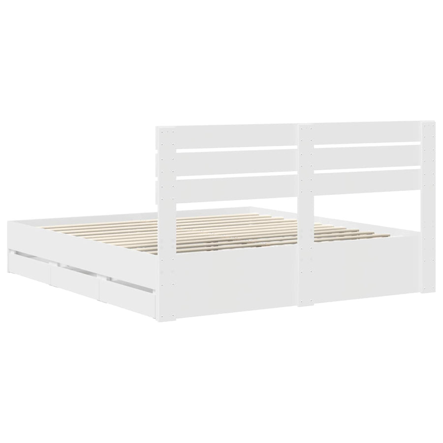 Bedframe met lade met opslag Wit 200 x 200 cm Ingenieurshout