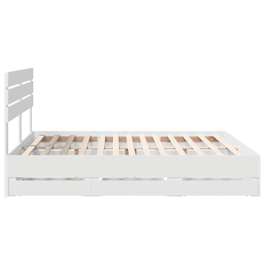 Bedframe met lade met opslag Wit 200 x 200 cm Ingenieurshout